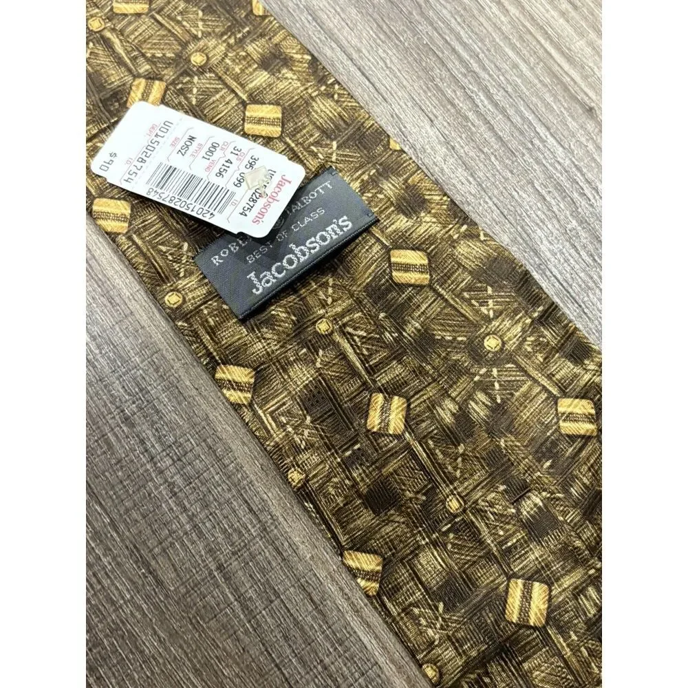 Robert Talbott Best Of Class All Over Print Necktie 100%‎ Silk Gold NWT Men's